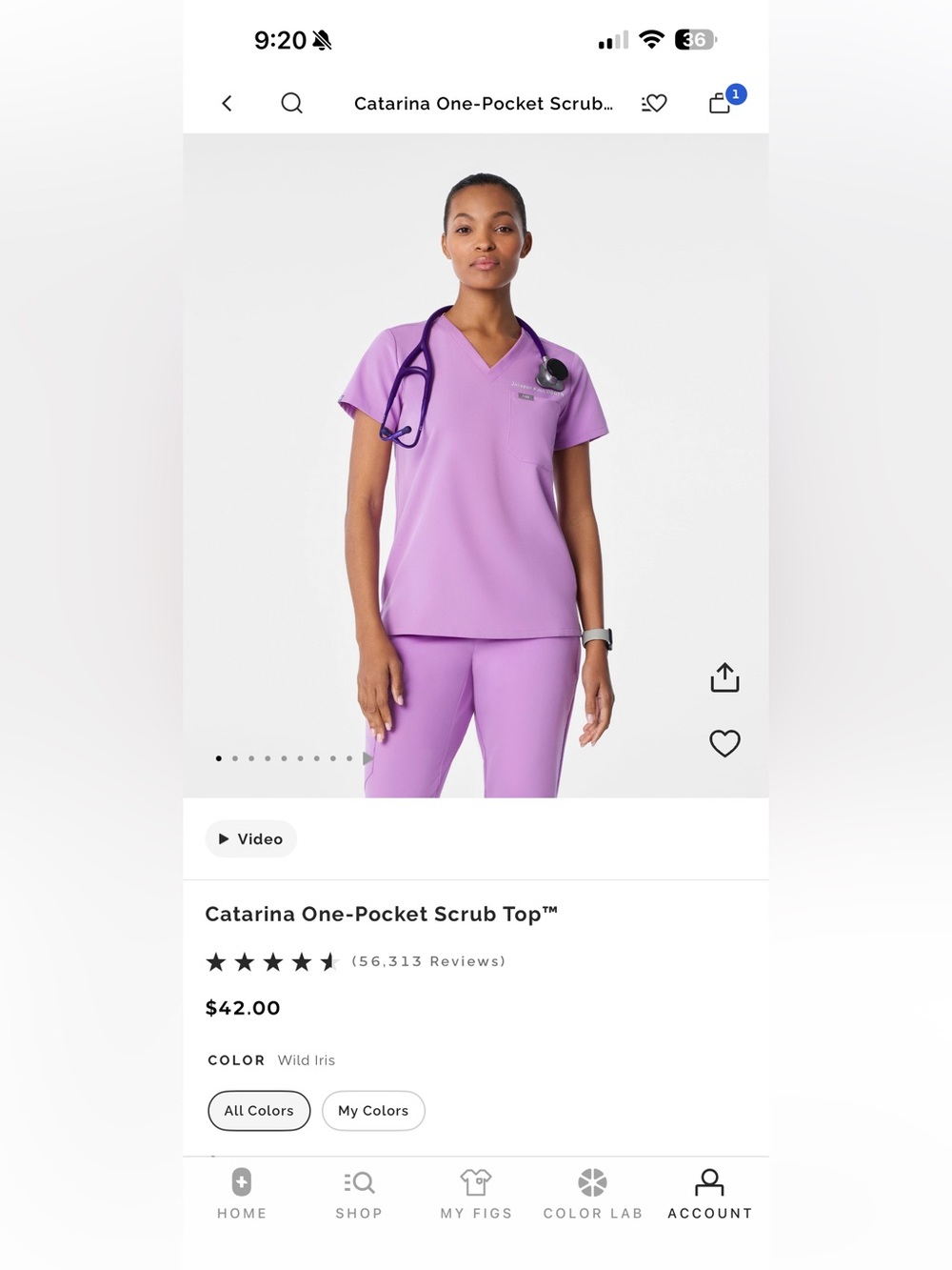 FIGS Catarina One-Pocket Scrub Top and Livingston pants - Wild Iris